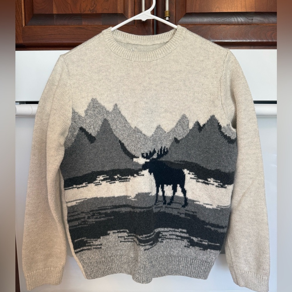 Abercrombie Kids Winter Sweater Intarsia - Moose - Gray Neutral Boys Size 11/12